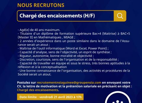 APPEL A CANDIDATURE  - Chargé des encaissements (H/F)